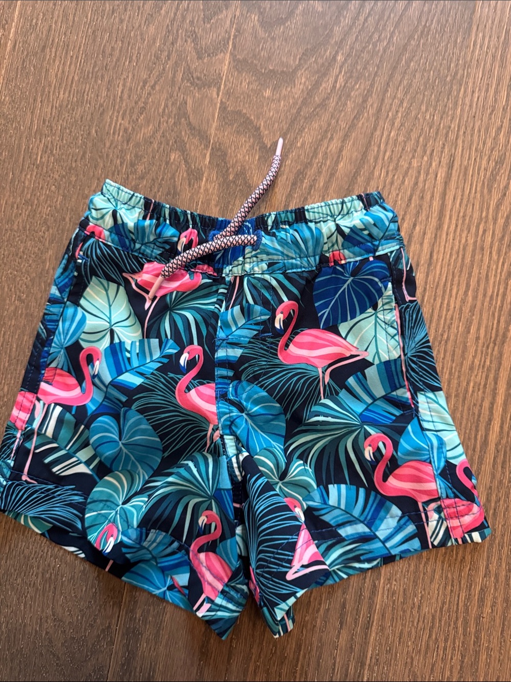 Kids Tropical Flamingo Swim Trunks in Navy & Pink